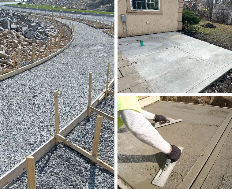 Concrete flatwork including sidewalk framing, driveway slab finishing, and smooth concrete surfacing by C Corona Construction