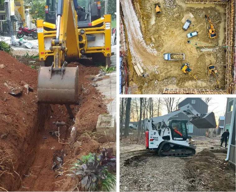 Excavators and compact machinery preparing residential and commercial job sites for construction by C Corona Construction